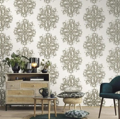 1015402 - Elle Decoration Baroque Damask Gold Cream Galerie Wallpaper