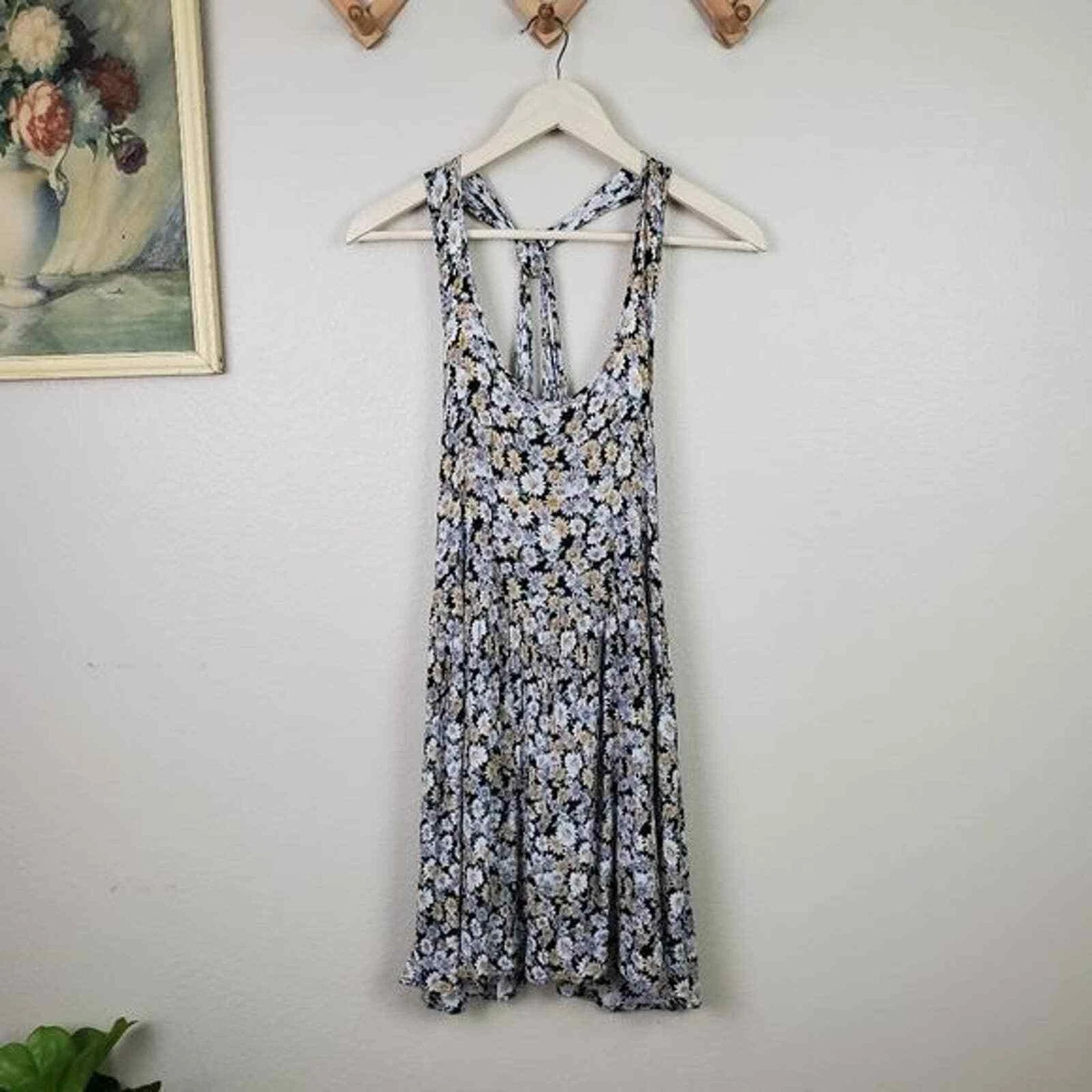 90s vibe womens daisy print twist back dress baby doll S festival