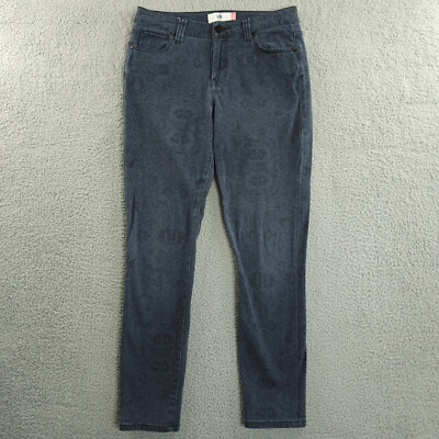 CAbi Jeans Womens 10 Blue Black Lace Print Curvy Skinny Stretch