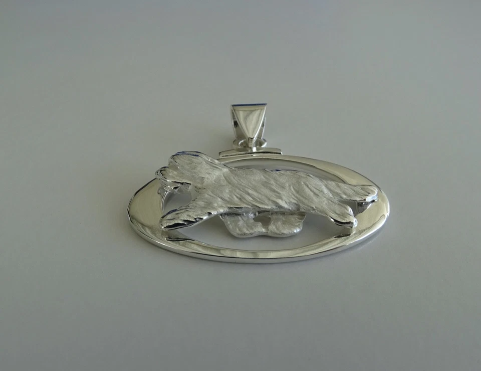 Большой кабинет бородатого колли из стерлингового серебра на горизонтальной овальной раме  - Изображение 4 из 4