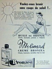 PUBLICITÉ 1954 MOLINARD CRÈME BRONZEA FILTRANTE BRUNISSANTE PARFUMÉE L'HABANITA