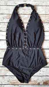 New Ex Branded CURVE Ruched Halter Plunge Swimsuit in Black Swimwear Plus Size