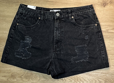 NWT Mom Refuge Denim Shorts Juniors Size 9 High Rise Black Distressed Cuffed