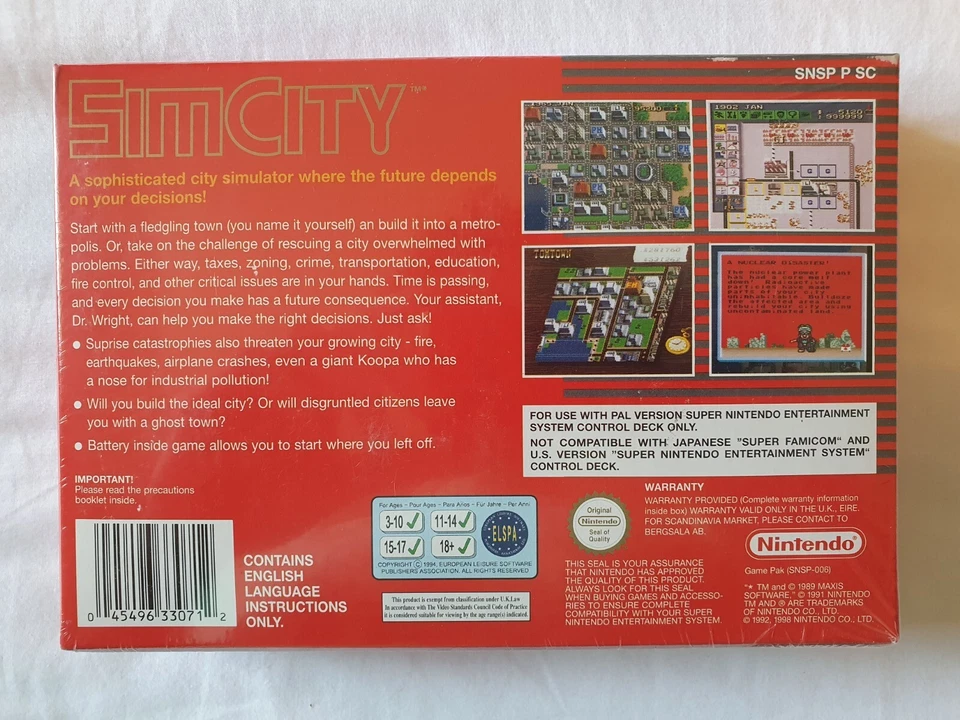 New Sealed Sim City Game Rare Red Box SNES UK PAL Super Nintendo Classics nes - Image 2 of 4