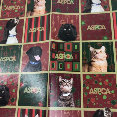 ASPCA Cats Dogs Christmas Gift Wrap - 1 Full Sheet 28x20'', 1 Partial 20''x11.25''