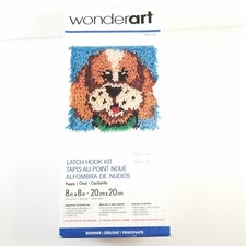 Caron Wonderart Latch Hook Kit 8"x8" Brown  Tan Puppy Face Green Collar 426136C