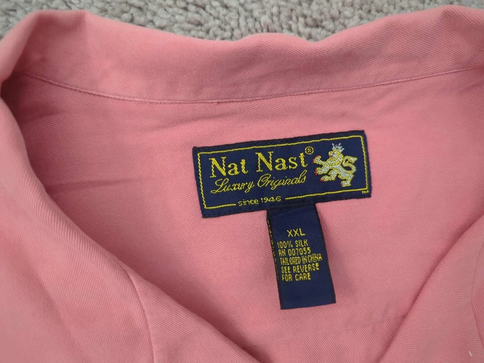 Nat Nast Button Up Shirt Mens XXL Pink 100% Silk Luxury Originals Casual - Image 3 of 4