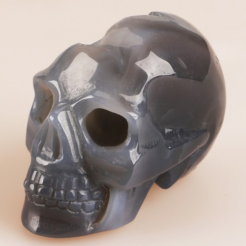 2.9" Natural Geode Agate Quartz Crystal Hand Carved Skull Head Sculpture 221g - Picture 3 of 8
