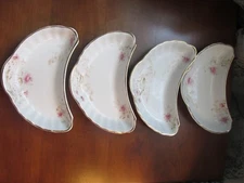 4 Vtg Crescent Bone Dishes Warwick China Pink Floral
