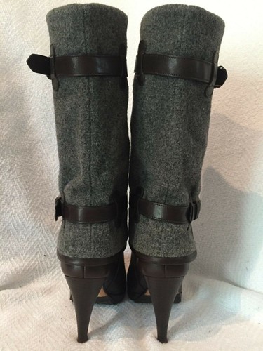 Cole Haan Air Kennedy Brown Leather Gray Wool Felt High Heel Boots 5 B Casual - Picture 8 of 10
