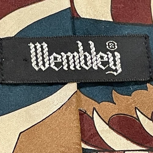 Wembley Men's Silk Tie Abstract Design Teal Wine Ivory Gold - Picture 7 of 12