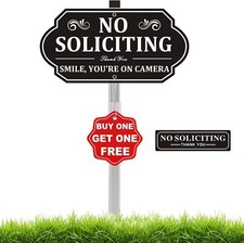 Heavy-Duty No Soliciting Sign for House, 14"L X 7"W X 28"H, WHITE AND BLACK