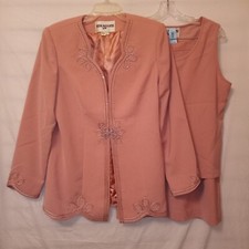 Nina Massini Size 8 Skirt Suit 3 Piece Dusty Pink Beaded Embellishments Vintage