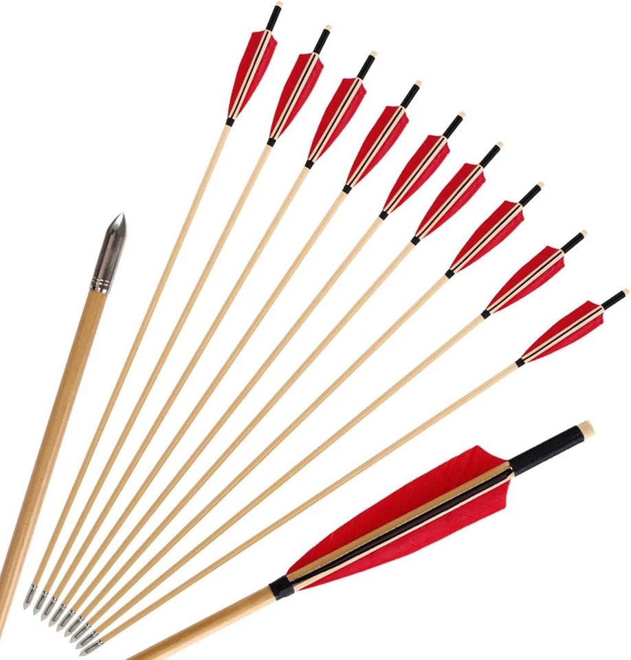 12Pcs Handmade Wooden Hunting Arrows 32" Turkey Feather for Recurve Bow Archery - Image 3 of 4