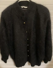 Vintage Belldini Angora Button Up Sweater Black Lined Padded Shoulders Large L