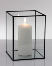 Candle Box 15x15x 20cm High Glass   Metal Frame Hurricane Lantern Wedding Home 