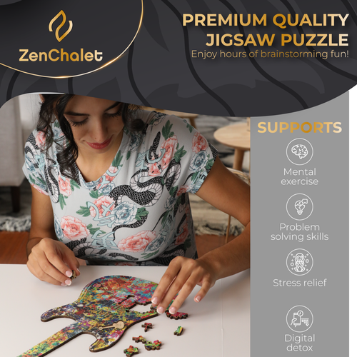 Wooden Jigsaw Puzzle for Adults by ZenChalet - 200 Pieces - Splatter Guitar - 第 5/6 張圖片