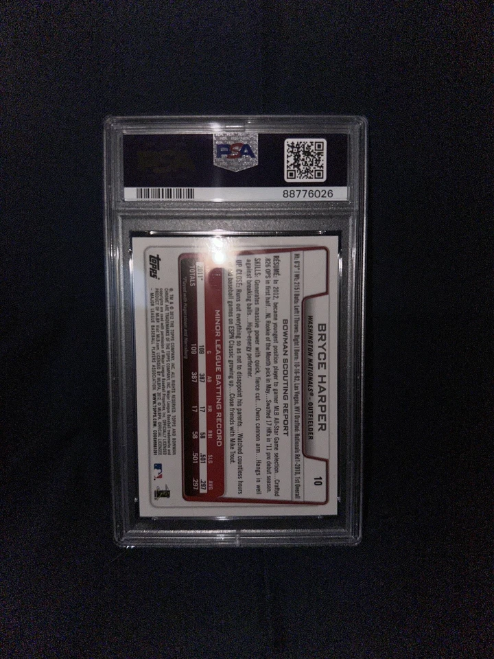 Bryce Harper 2012 Bowman cromo novato draft Washington Nationals #10 como nuevo PSA 9 Foto 2 de 2