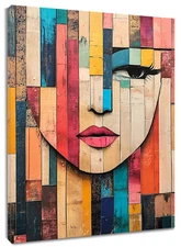 Abstract Rustic Retro Wood Colorful Abstract Wall Art for Bathroom Living Room