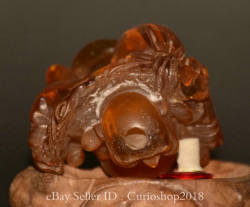 3.8" Old Chinese Buddhism Amber Carving Happy Laugh Maitreya Buddha Snuff Bottle - Picture 8 of 9