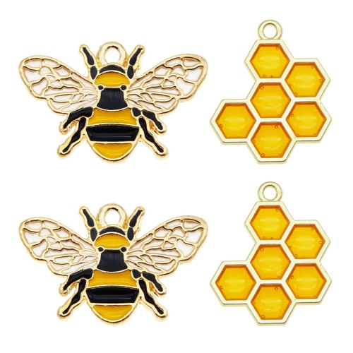 8PCS Mixed Alloy Enamel Honeybee Honeycomb Charms Pendant for Bracelet Necklace - Picture 2 of 6