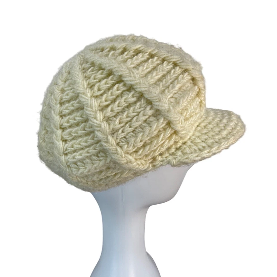 Gorra de Newsboy Hecha a Mano Gruesa Tejida Crema Fibra Acrílica Foto 2 de 4