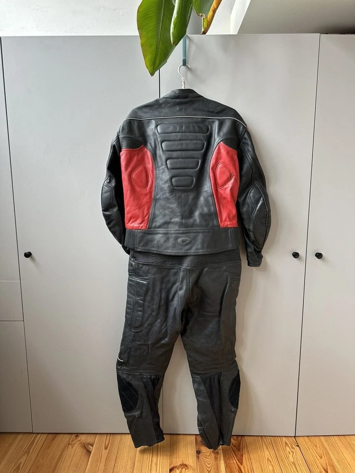 Chaqueta + Pantalones Suite Motociclista Cuero Buffalo Negro Rojo Foto 2 de 4
