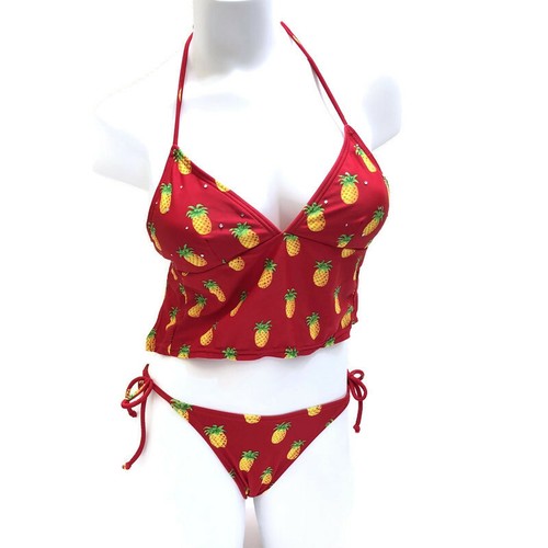 Malibu Dream Girl 2 Piece Pineapple Red Bikini Set Top & Bottom Swimsuit Small
