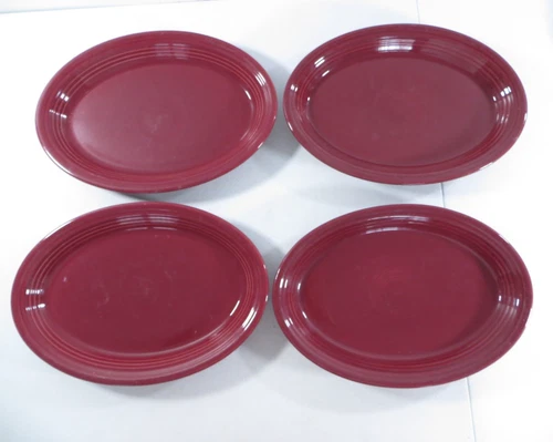 4 Fiesta Fiestaware Cinnabar Maroon Oval Platter Plate 13 5/8" x 9.5" HLC