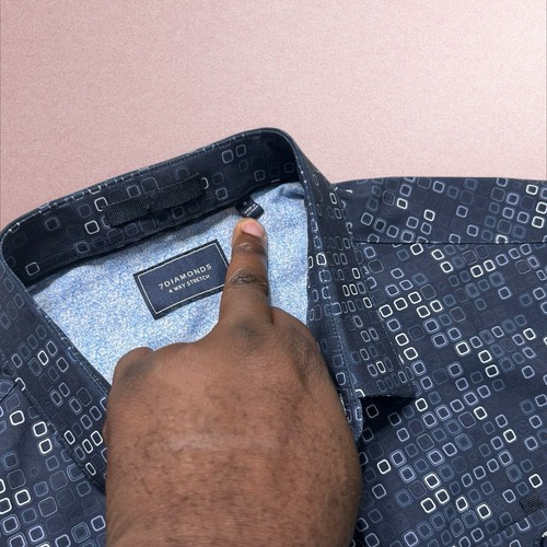 7 diamonds 4 way stretch shirt men’s medium blue short sleeve geometric preppy - Picture 2 of 6