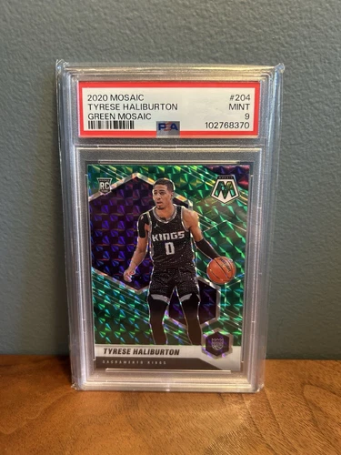2020 PANINI MOSAIC GREEN MOSAIC #204 TYRESE HALIBURTON ROOKIE RC PSA 9