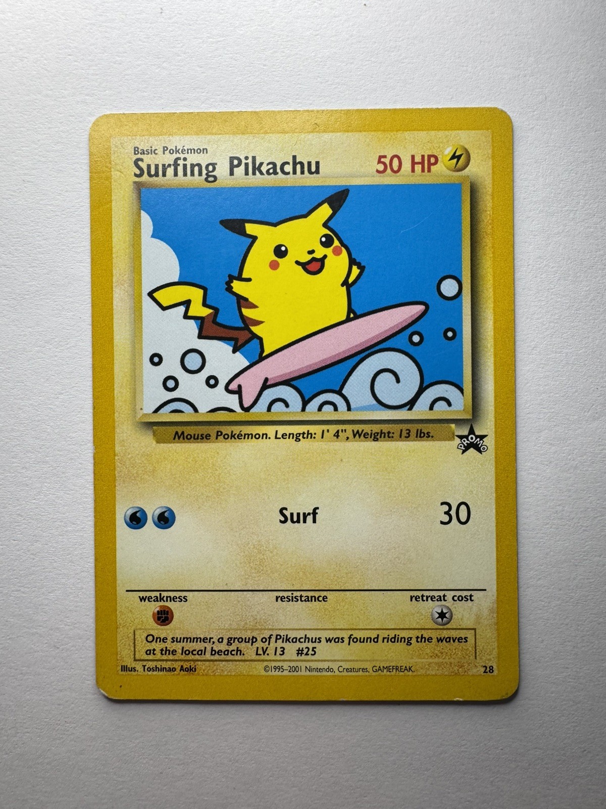 Surfing Pikachu - 2001 Pokemon League - WotC Black Star Promo (28/53) Card 