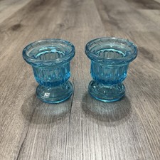 Pair of Vintage Blue Glass Votive or Tea Light Holders