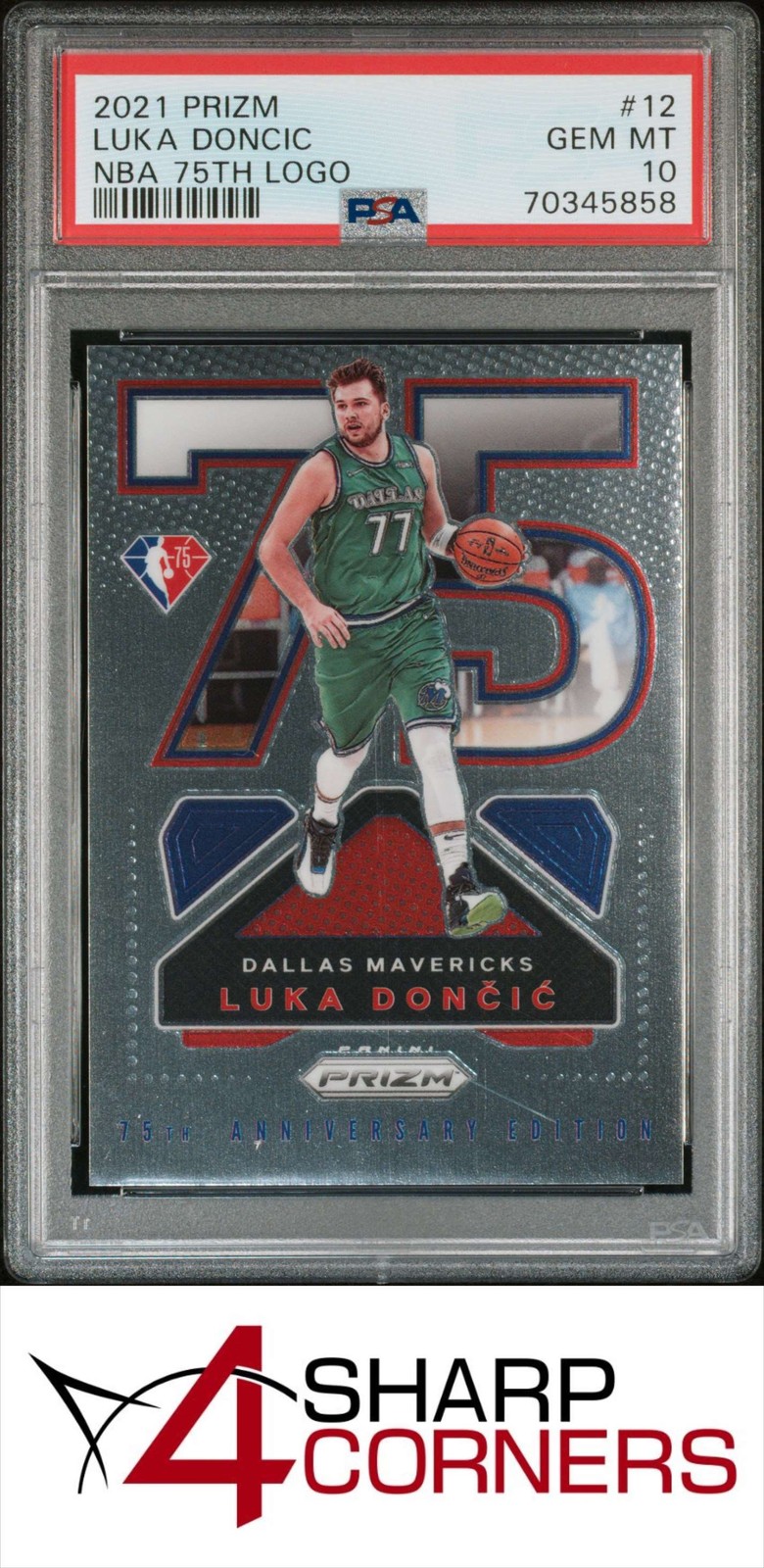 2021 PANINI PRIZM NBA 75TH LOGO #12 LUKA DONCIC PSA 10