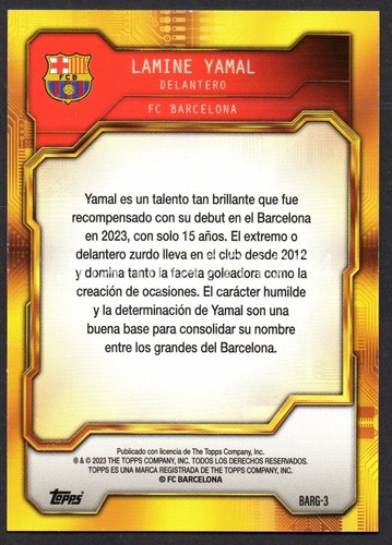 LAMINE YAMAL BARG-3 CROMO FC BARCELONA 2022-23 FAN SET 2023 TOPPS ROOKIE RC - Picture 2 of 2