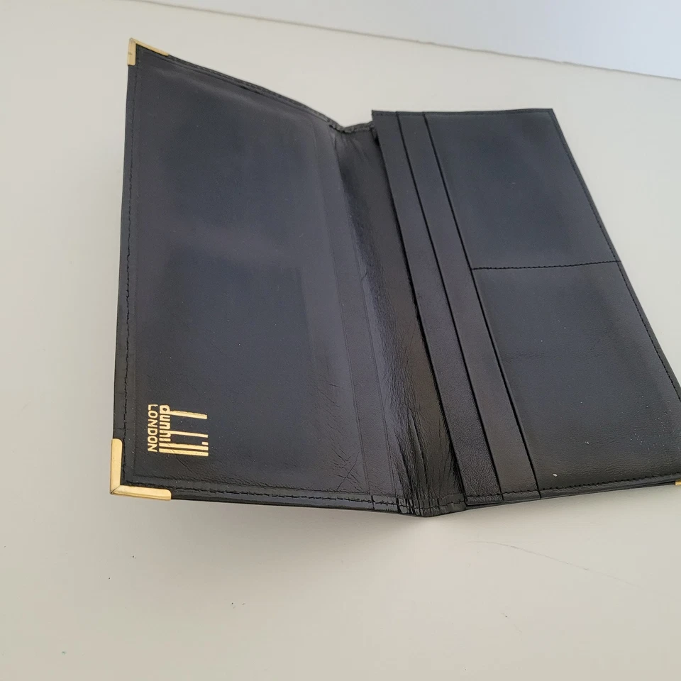 Dunhill Checkbook Card Slim Bill Holder Wallet Black Bifold Leather Croc Vintage - Image 3 of 4
