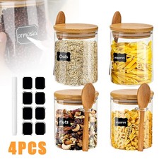 Airtight Glass Canister Set with Wooden Spoon Bamboo Lid for Sugar Flour Coffee