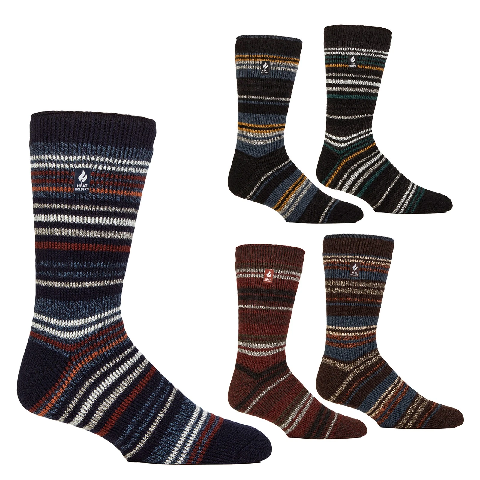 Mens Striped Thermal Socks by Heat Holders , Extra Warm Fluffy Inner Socks