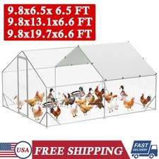 Large Metal Chicken Coop Walk-in Hen House w/Cover Poultry Cage Chicken Run Yard