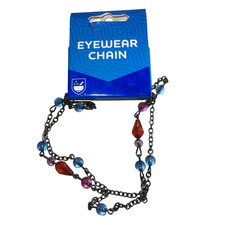 Bronze Eyeglasses Chain w/Red, Blue and Purple and prism beads, on Neckholder