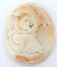 Antique Very Large "Hebe Feeding the Eagle of Zeus" Carved Cameo Brooch Insert.