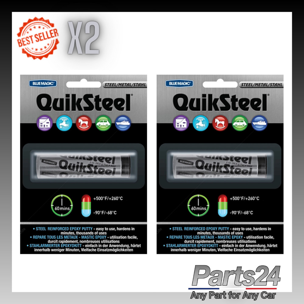 2x QUIKSTEEL Steel Reinforced Epoxy Putty - Metal Repair - 2oz Stick 16002A