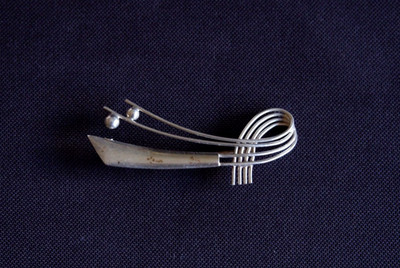 Vintage Rusch German 835 Silver Modernist Brooch - Scandinavian Style MCM 5.5cm