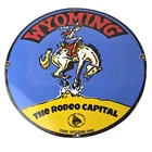 Vintage Wyoming Sign - Buckin Bronco Rodeo Capital Gas Pump Porcelain Sign