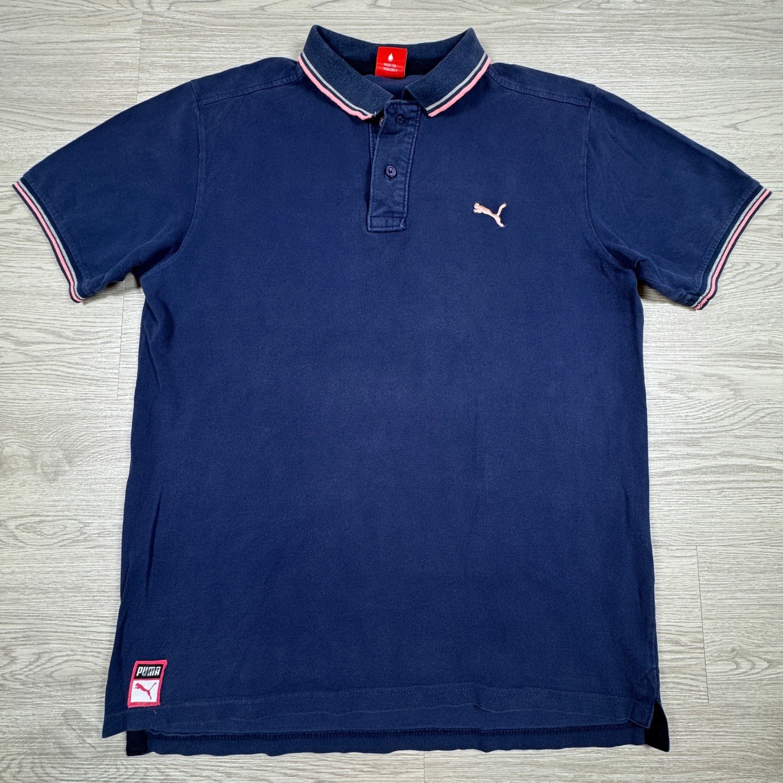 Vintage Puma Mens Polo Shirt Sport Lifestyle Navy Blue XXL Pink Logo Cotton
