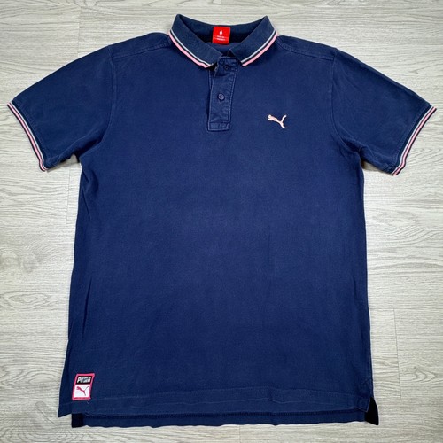 Puma, Vintage Puma Mens Polo Shirt Sport Lifestyle Navy Blue XXL Pink Logo Cotton