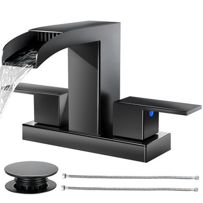 Cobbe Waterfall Bathroom Faucet 3 Hole Bathroom Sink MATTE BLACK CB-11003B