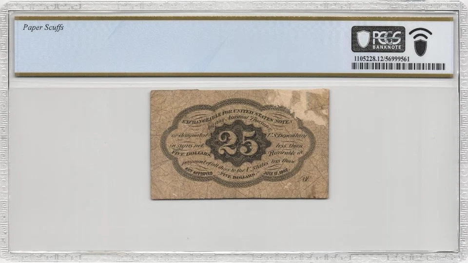 Fr.1281 First Issue 25 Cent Fractional Currency PCGS Fine 12 Details - Image 2 of 2