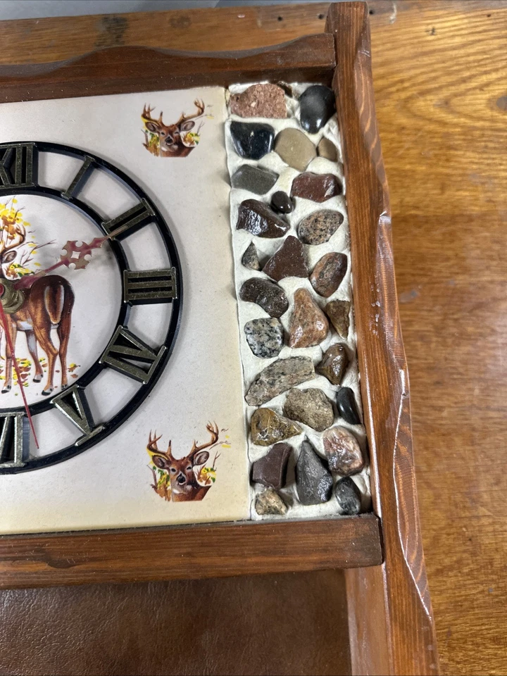 Reloj colgante/manto grande vintage hecho a mano de madera de ciervo Foto 4 de 4