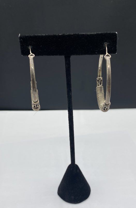 Sterling Silver Bali Style Rope Hoop Earrings 13.4g